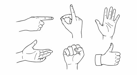 Fototapeta premium Human Hand Communication Gestures Set Outline Illustration Collection