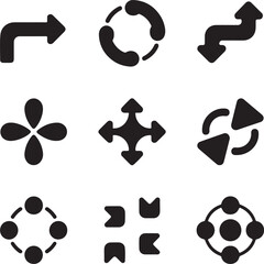 Fototapeta premium Set of 9 black directional and navigation icons on white background