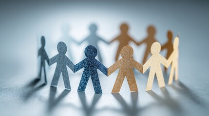 Paper chain team forming a diverse community circle