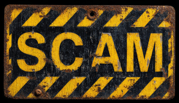 Industrial-style metal warning sign with yellow and black striped hazard pattern and the word 'deception' in bold yellow letters