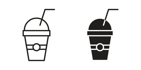 Fototapeta premium Plastic drinking cup icon concept. Thin line symbol. Vector illustration isolated. Editable stroke.