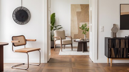 Modern minimalist living room interior design with natural elements