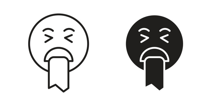 Puking emoji icon concept. Thin line symbol. Vector illustration isolated. Editable stroke.