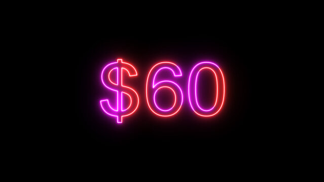60 dollar number illustration. Neon dollar illustration from  60 number. on a black background. and creating a stunning 4k illustration.