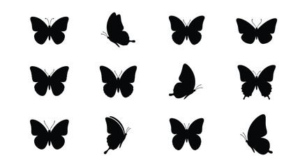 Fototapeta premium Collection of black silhouette butterflies arranged in a grid pattern