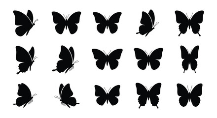 Collection of black silhouette butterflies arranged in a grid pattern © Nayem