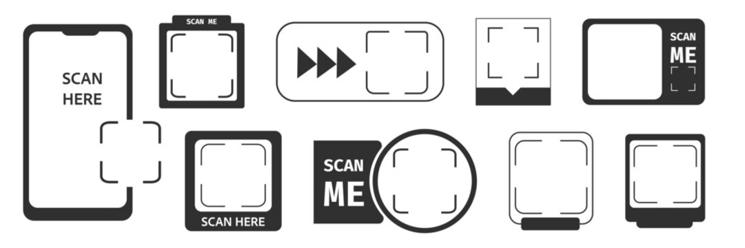 Qr scan code frame, template. QR code with inscription scan me with smartphone. Scan me icon. Scan qr code icon for payment, mobile app