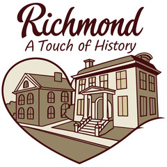 Naklejka premium Richmond Virginia Historic Architecture Illustration with Classic Houses and Heritage Text