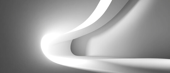 Abstract grayscale image with curved shapes and soft shadows, playing with light and dark