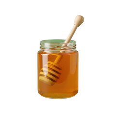 Glass Jar Filled With Golden Honey and Wooden Dipper