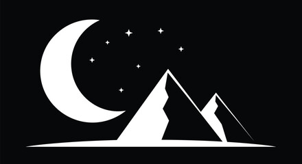 Fototapeta premium Night sky with a crescent moon and mountains. 