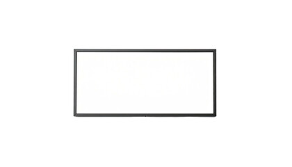 Rectangular, black-framed display against a black background, with bright, white central screen