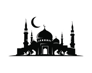 Fototapeta premium Ramadan mosque silhouette vector silhouette illustration design set collection, ramadan mosque silhouette, ramadan mosque vector illustration, islamic mosque ramadan design, eid mubarak mosque 