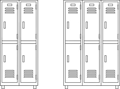 Metal school and gym lockers line icons set with storage cabinets organization furniture symbols vector illustration design