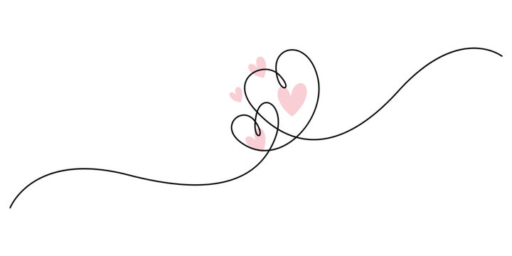 Heart hand drawn. Heart continuous one line drawing. Single contour heart for love design, Continuous one line drawing of abstract heart sign isolated flat vector illustration
