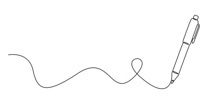 Pen icon continuous one line drawing minimalist outline vector design, Continuous one line drawing of pen isolated flat vector illustration
