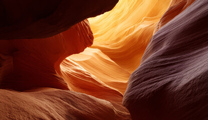 Intricate antelope canyo with textured, layered surfaces in warm earthy tones highlighting natural patterns and smooth contours