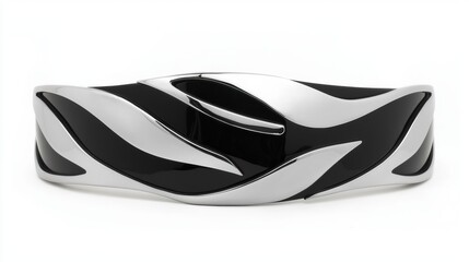A modern black and silver bracelet with a unique wave design.