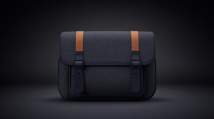 A black messenger bag with orange straps.