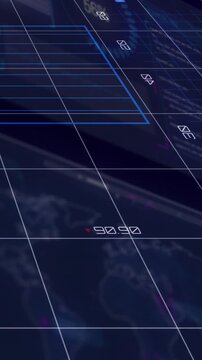 Vertical video: Camera slide starting HUD flyby, pie or donut charts rotating and highlighting metri