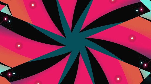 Vibrant motion graphics illustration with abstract shapes and colorful radial patterns in a dynamic digital artwork