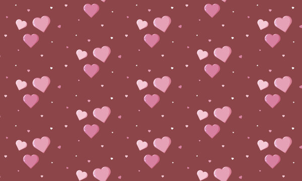 Seamless Valentine s pattern with pink and purple hearts of various sizes on maroon background