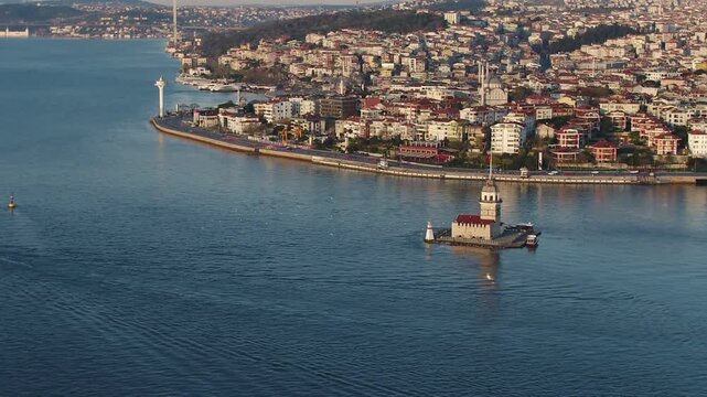 The Maiden's Tower and istanbul Boshporus Aeral Wiev Asia and Europe