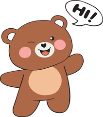 Obraz premium Cute brown cartoon teddy bear character sitting and holding a sweet red heart vector illustration isolated on white background as a soft toy gift for childhood love