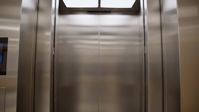 Modern Stainless Steel Elevator Doors in Commercial Building.
