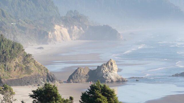 Extreme close up of Arcadia Beach, Oregon at sunset.
