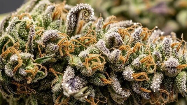 Close-up shot of a cbis bud reveals its intricate details and vibrant colors in macro photography.