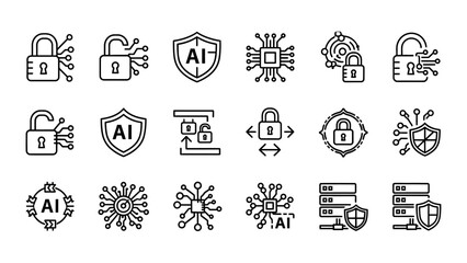 Fototapeta premium Security Icons Featuring AI and Lock Symbols.
