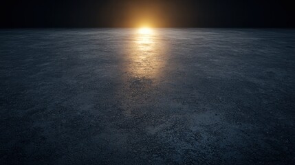 A serene night sky with a bright sun and a calm ocean.