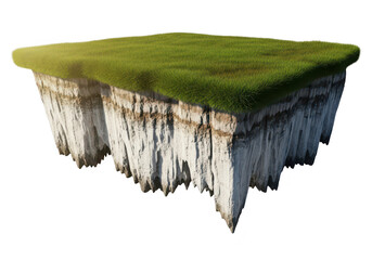 A block of green grass with soil and transparent background for graphic design use