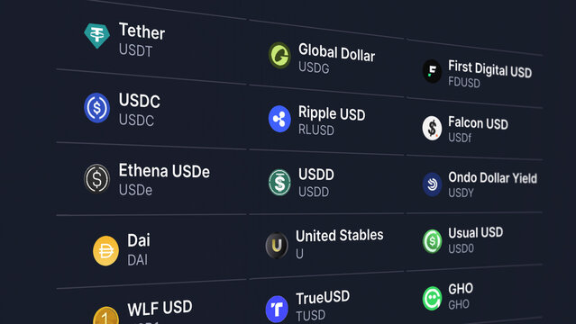 Stable coins on an exchange screen 