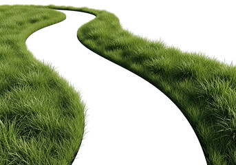 A winding path through green grass on transparent background