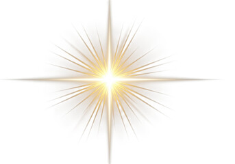 A bright shining star with rays isolated on transparent background for decoration
