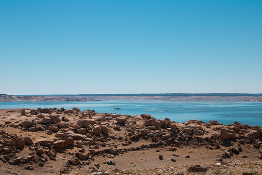 Panoramic view of the Almendra reservoir, in the province of Zamora