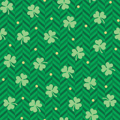 Seamless Saint Patrick With Clover Leaves On Green Background
