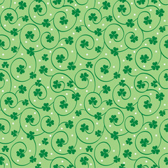 Seamless Saint Patrick With Shamrock And Scroll Pattern