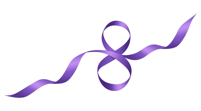 Purple ribbon number 8 symbol for International Women's Day awareness, isolated on transparent background, png
