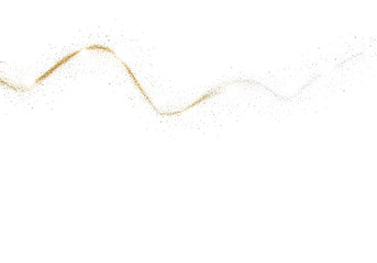 Golden sparkly glitter line on transparent background with abstract design elements