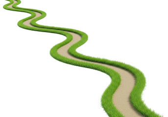 A winding path with green grass on both sides isolated on transparent background for landscaping and gardening ideas