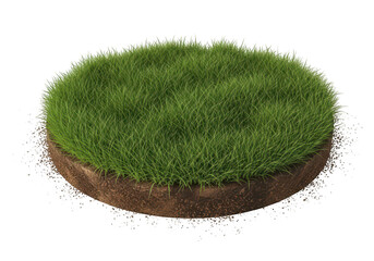 Green grass isolated on transparent background with brown soil and dirt