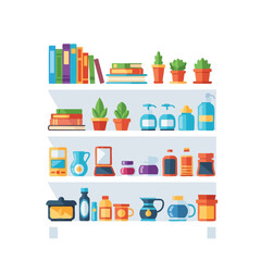 Organized Storage Shelves with Household Items