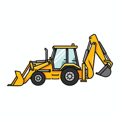 Yellow Backhoe Loader Illustration