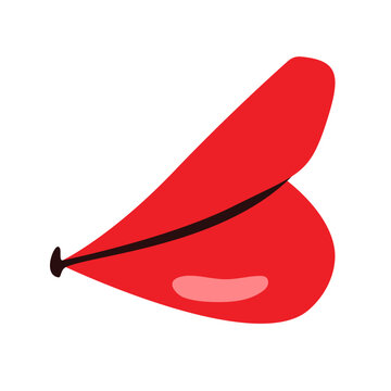 Cartoon vector illustration of a close-up female red lips side view. Elegant design element for beauty, fashion, cosmetics and lifestyle content