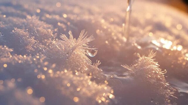 Frost Patterns Close Up on Snowy in Winter Sunlight