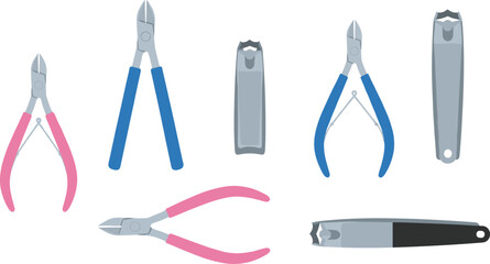 Nail Clipper and Cuticle Nipper Tools Flat Vector Set Isolated on White Background