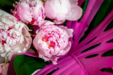 Bouquet of peonies in workshop
